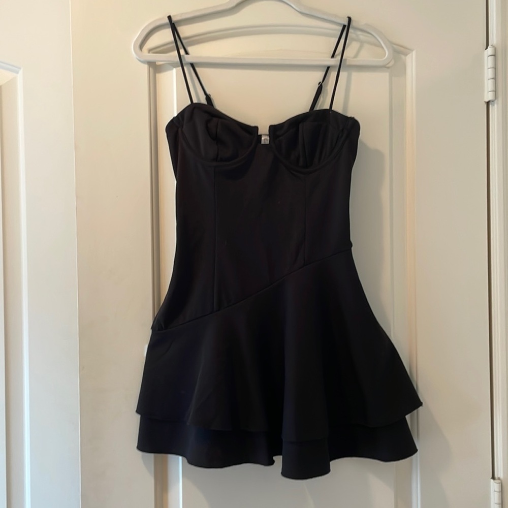 Asymmetric Frill Dress Black- Lucy in the Sky
